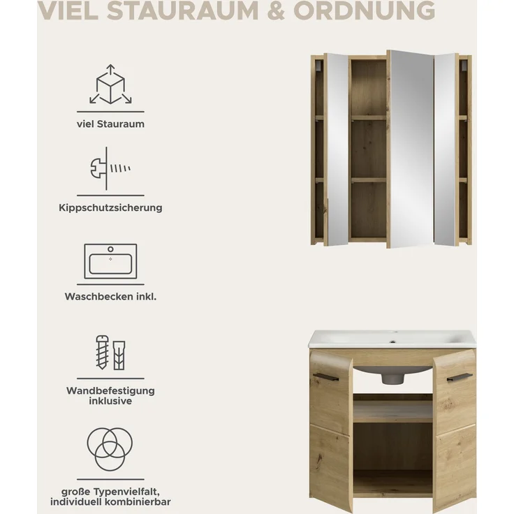 Badkombination (B/H/T: 60x185x46 cm) in Artisan Oak Nachbildung und Artisan Oak Nachbildung – Bild 9