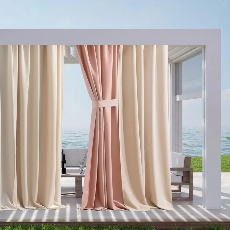 ROOM99 Outdoorvorhäng mit Schlaufen Garden Line 155x200 cm Breite x Höhe Outdoor Vorhang wetterfest Wasserdicht Sichtschutz Sonnenschutz Gardinen Garten Winddicht Helle Creme, 1 Stück – Bild 6