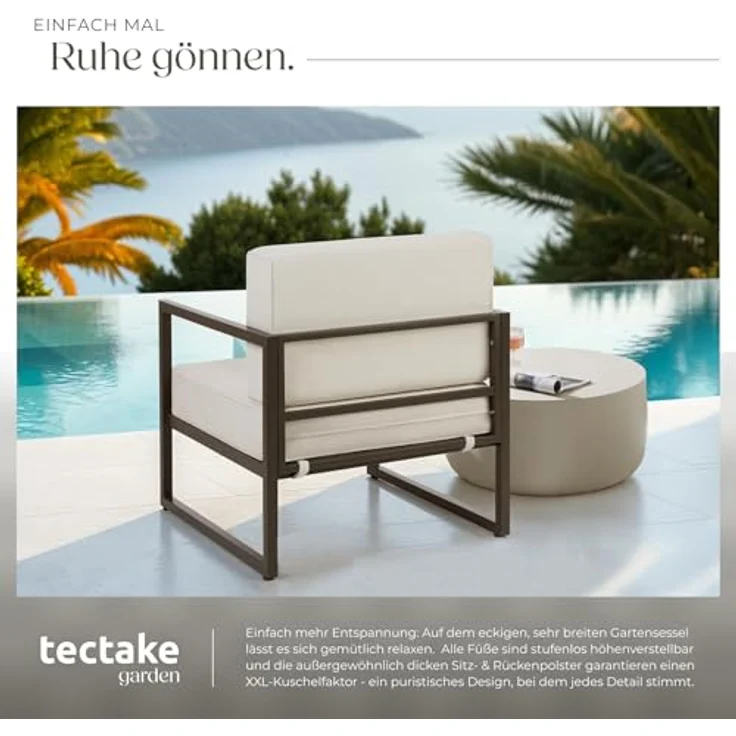 tectake Gartenstuhl Garten-Loungesessel (Komplettset, 2 St), Dicke des Sitzpolsters 14 cm – Bild 6