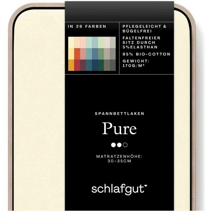 Schlafgut 'Pure' Spannbettlaken, Gummizug: rundum, für Matratzen bis 30cm Höhe, Bio-Baumwolle mit Elasthan, Yellow Light, S 90x190 cm - 100x220 cm – Bild 3