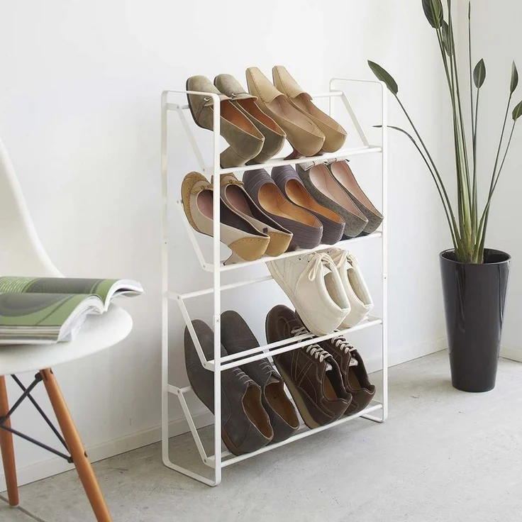 Yamazaki Schuhregal Frame Schuhständer aus Metall schmal 4 Ebenen Schuhablage platzsparend, Schuhständer, platzsparend, Schuhablage, für 8-12 Paar, freistehend, minimalistisch – Bild 5