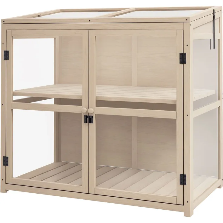 MELAYR, Frühbeet Hochbeet Pflanzenbeet, wetterbeständig, 2 Ebenen, Fichtenholz, 103 x 61 x 103 cm, Natur, Naturholz