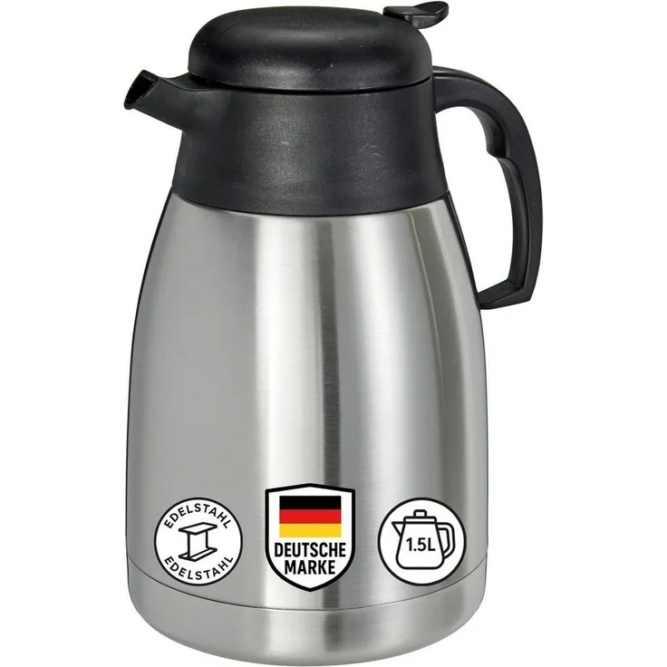 mucHome Isolierkanne Thermoskanne 1,5L Edelstahl Doppelwandig Kaffeekanne Einhandbedienung, 1,5 l
