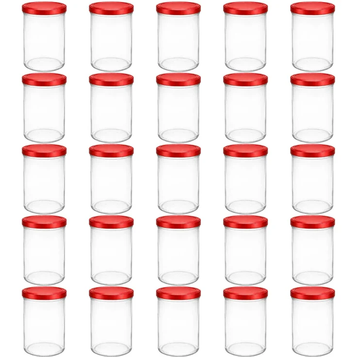 hocz 25x Einmachgläser 435 ml | mit Deckel Rot TO 82 | leere Gläser mit Schraubdeckel zum befüllen | Sturzgläser, Schraubgläser, Marmeladengläser Set | 25 Stück