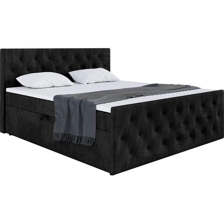 MEBLINI Boxspringbett PEDRO 180x200cm - H3B/Schwarz Samt - mit Bettkasten - Polsterbett - Doppelbett mit Topper & Bonellfederkern-Matratze – Bild 2