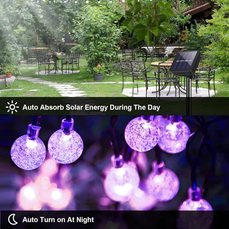 LQWELL LED Solarleuchte LED Solar Lichterkette Solarleuchten Außen, LED fest integriert, Innen und Aussen Kettenlicht Kristall Kugeln, Garten Terrasse Balkon Hochzeit Party Fenster – Bild 6