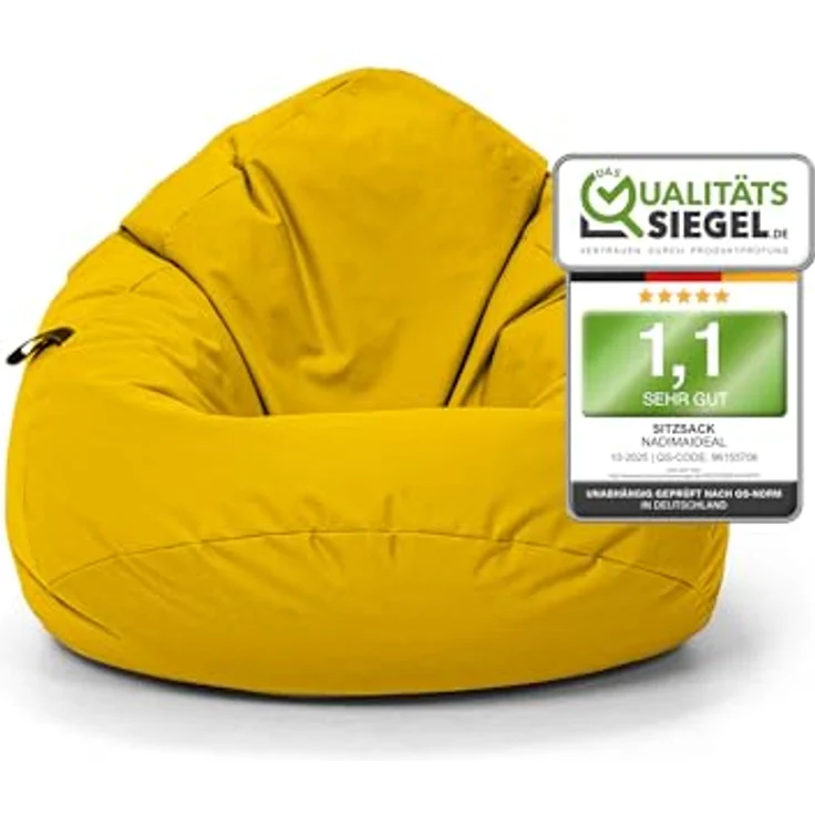 Nadimaideal Sitzsack Tropfenform Kastanie | Bodenkissen für Kinder & Erwachsene | Indoor & Outdoor | Gaming Sitzsack - Sitzkissen - Beanbag | Füllung EPS Perlen (Gelb, XXL-Durchmesser 88 cm) – Bild 2