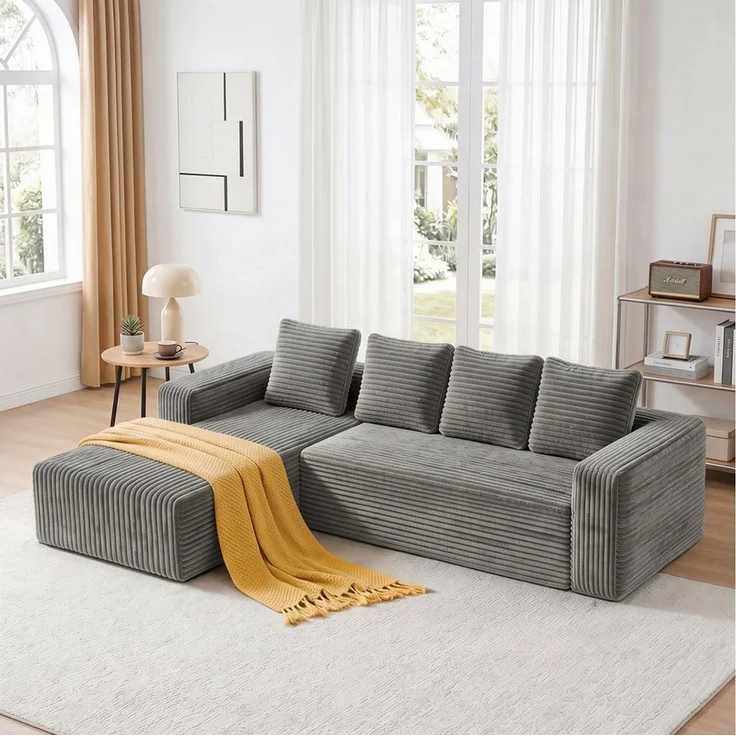 ANYSUN Ecksofa Couch L-Form, mit Liegeflache 4-Sitzer Ecksofa, Cord-Schlafsofa, 261×173 ×58 cm Modernes, modulares Sofa Links / Rechts Chaiselongue Sofa, Chaiselongue für Wohnzimmer und Schlafzimmer, montagefrei – Bild 1