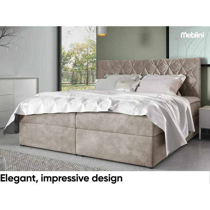 MEBLINI Boxspringbett BILBAO 180x200 cm mit Bettkasten – H4/Dunkelbeige Samt Polsterbett - Gepolstert Doppelbett mit Matratze und Topper - Polsterbett mit Stauraum - Bett mit Kopfteil – Stauraumbett – Bild 3