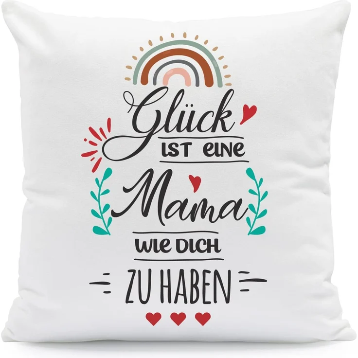 GRAVURZEILE Zierkissen mit Spruch - Glück ist - Geschenk für Freunde & Familie -, starke Farben ohne verblassen - Mama - mit Füllung – Bild 1