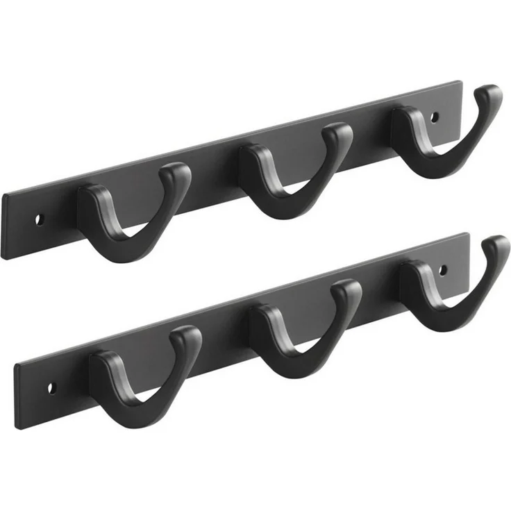 SO-TECH® Garderobenleiste Hakenleiste Blackline FORTE schwarz pulverbeschichtet (Spar-Set, 2 St), Breite 257 mm mit 3 Haken, inkl. Befestigungsset – Bild 1