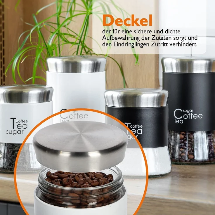 KADAX Glasbehälter für Kaffee, Tee, Zucker, mit Deckel, Schwarz, 1000 ml – Bild 7