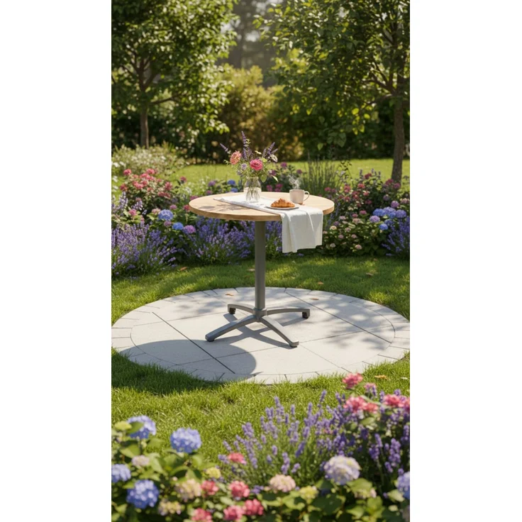 Teakholz Tisch mit Alu Tischgestell, Indoor, klappbar, Rund 70cm, handgefertigt – Bild 3