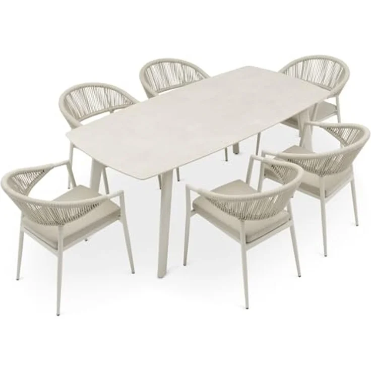 IDIMEX Garten-Essgruppe SELI, Sitzgruppe Wetterfest mit Steinplatte und Rope-Rückenlehne cremeweiß – Bild 3