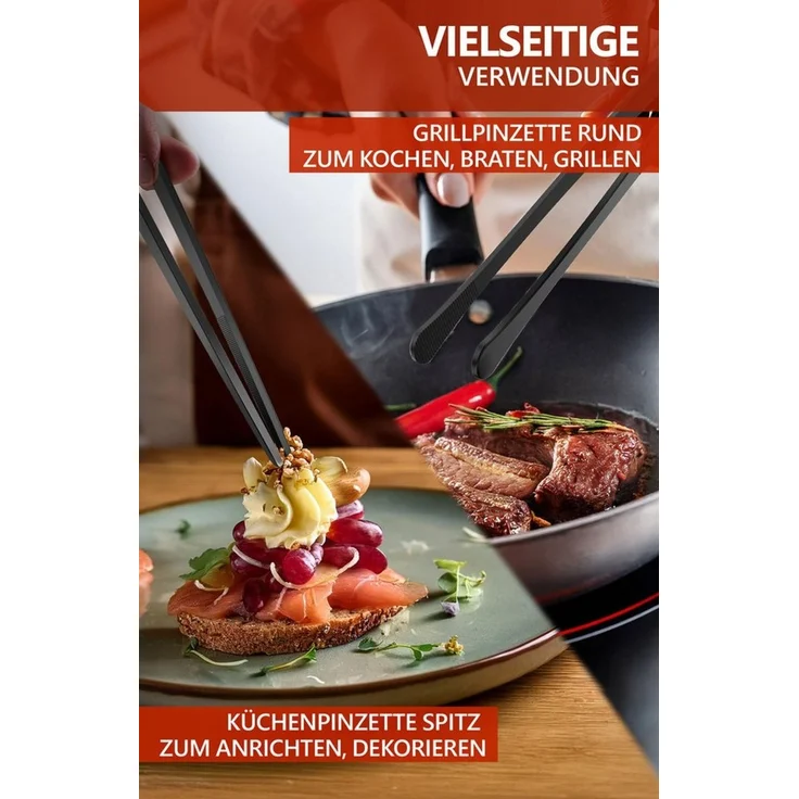 Aurelia Home Kochpinzette Kochpinzetten aus Edelstahl, 30 cm, rund und spitz im 2er-Set, Edelstahl, spülmaschinenfest, rutschfest, ideal für Grillen, Kochen – Bild 3