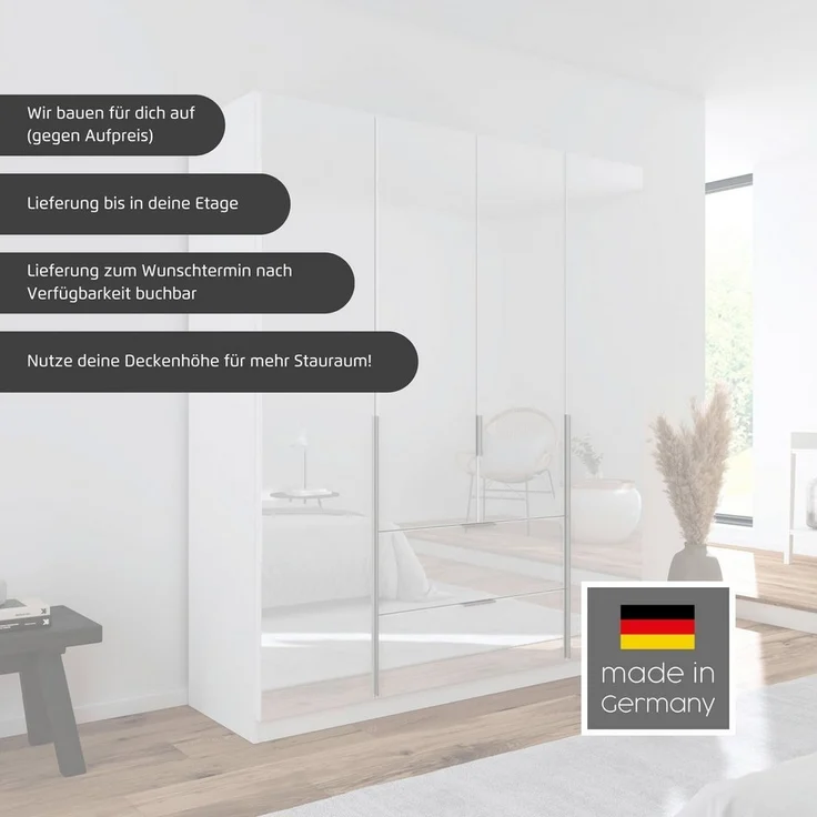 OTTO home Drehtürenschrank Kleiderschrank Schrank Garderobe AGORDO mit Dekor- oder Hochglanzfront (in zwei Griff-Farben, Breiten 91-360 cm) mit Außenschubkästen, in 7 Breiten und 2 Höhen MADE IN GERMANY – Bild 2