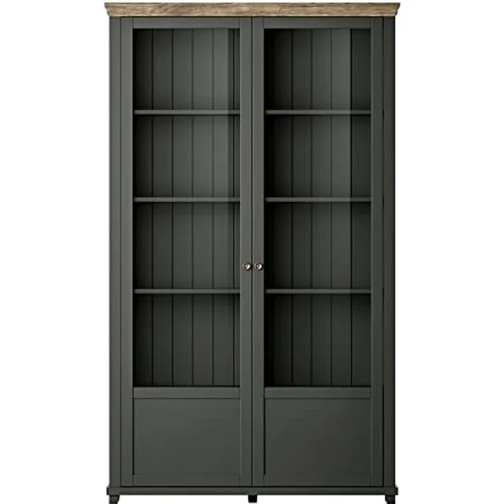 Lomadox Vitrine EPSOM-83 grün Landhaus mit Lefkas Eiche Nb. Knopfgriffe Messing 126/200/42 cm – Bild 5