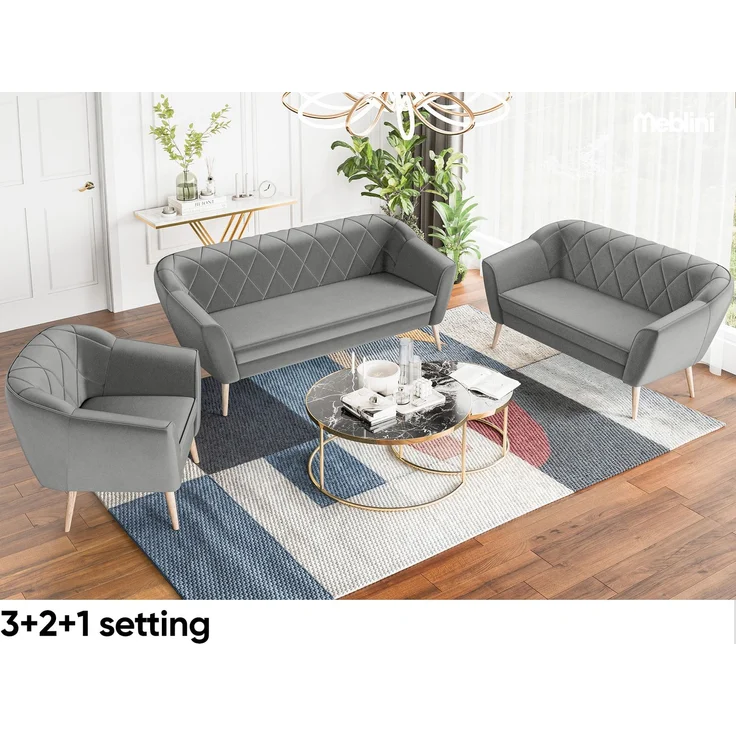 MEBLINI Mini Sofa 2-Sitzer für Wohnzimmer - Mini Lounge für zwei Personen - Küchensofa - Sofa Klein - GISELA - 2 - Hellgrau Samt – Bild 6