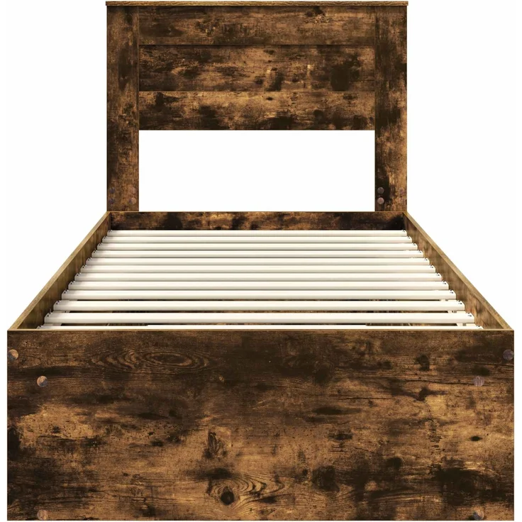 vidaXL Bettrahmen Geräucherte Eiche 90 x 190 cm Massives Kiefernholz 3409803 – Bild 6