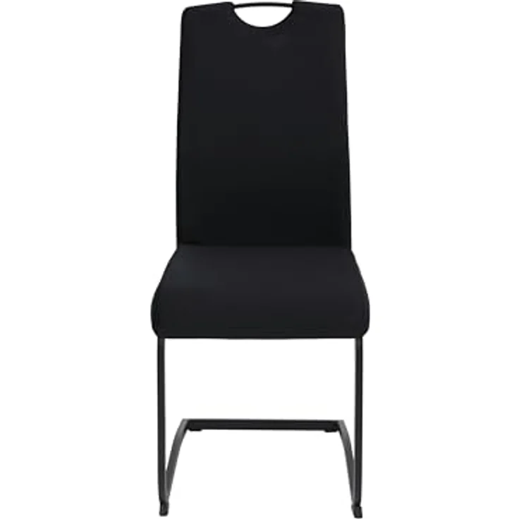 Hela Tische, 2er Set Esszimmerstuhl Freischwinger Riga, Bezug Samt Cordoptik Schwarz, Vierkant Schwinger-Gestell, Lehne mit Griff, 120kg belastbar – Bild 3
