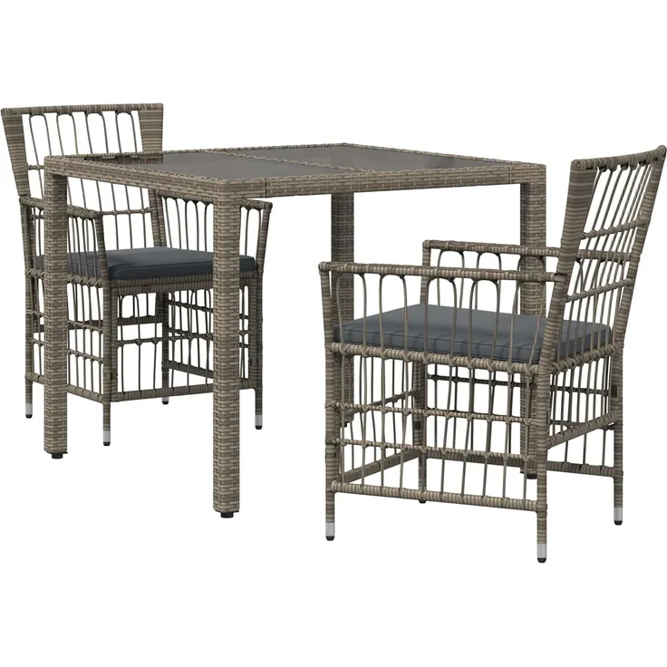 vidaXL Outdoor-Essgruppe 3 stk. Grau Poly-Rattan 3448933