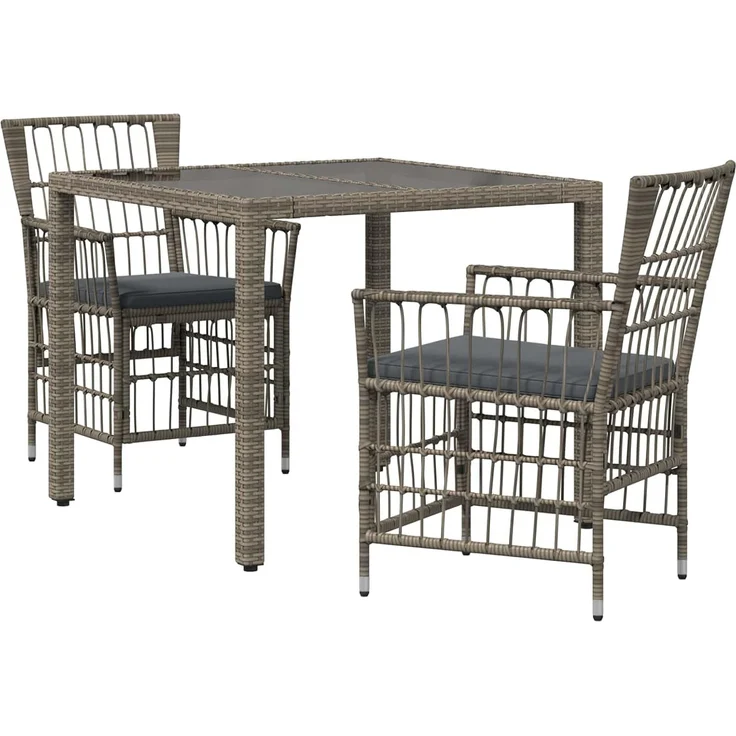 vidaXL Outdoor-Essgruppe 3 stk. Grau Poly-Rattan 3448933 – Bild 1
