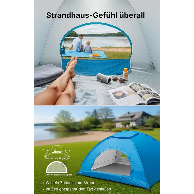 4smile Sonnenschirm 6er-Set in Blau, Ø 200 cm, Sonnenschirm Strand, Strandmuschel(2x1,5 m), stabiler Schirmständer Erdspieß, Sonnensegel Strand, faltbare Stranddecke(2x2 m), Schirmhülle – Bild 4