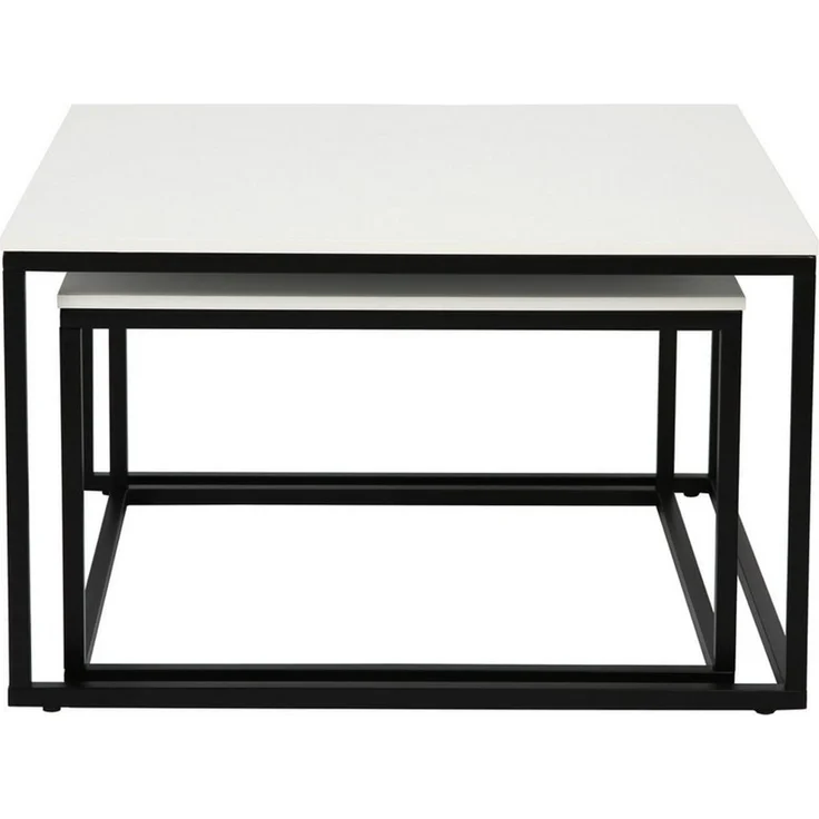 Home Collective Couchtisch 2er Set Beistelltisch Wohnzimmertisch modern rund und quadratisch (ideal als Büro Ablagetisch oder als Wohnzimmer Deko, Kleiner quadratischer Tisch Set 2 in 1), hochwertiges Design mit Metallgestell, stabile Tischplatte, weiß – Bild 2