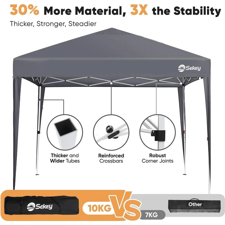 Pop Up Pavillon 3x3m, Wasserdicht Stabil Winterfest, Faltbar, Grau – Bild 4