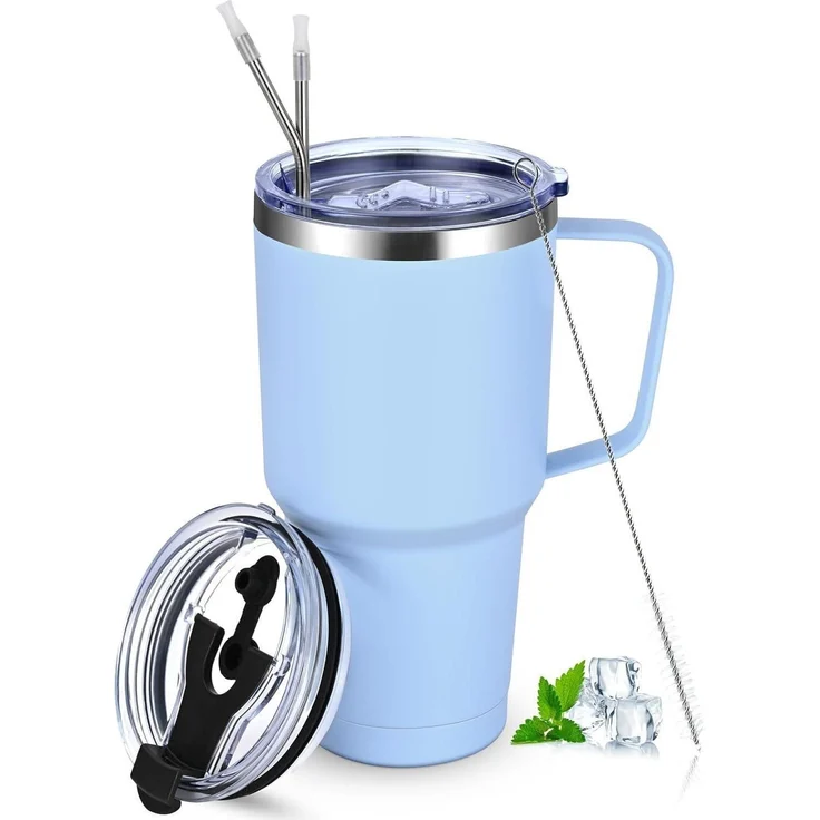 30oz Doppelwandiger Thermobecher Strohhalm Henkel Edelstahl Isolierender Becher – Bild 8