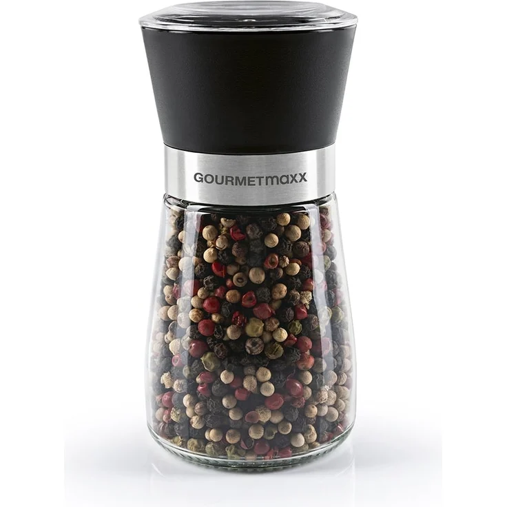 GOURMETmaxx Salz- & Pfeffermühle Kompakt 2er-Set transparent/schwarz – Bild 4