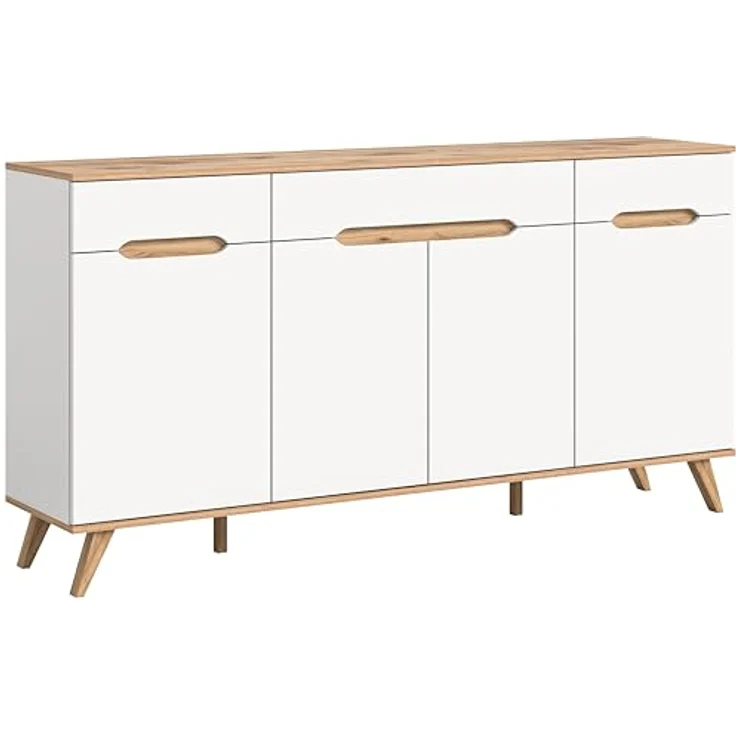 Xonox Sideboard, Weiß, Holzwerkstoff mit Glastüren, B/H/T: 185x95x40 cm, nachhaltig und elegant – Bild 1