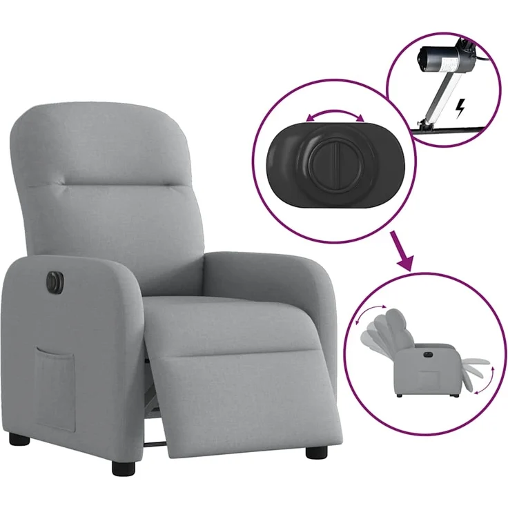 vidaXL Relaxsessel Elektrisch Hellgrau Stoff 3302952 – Bild 8