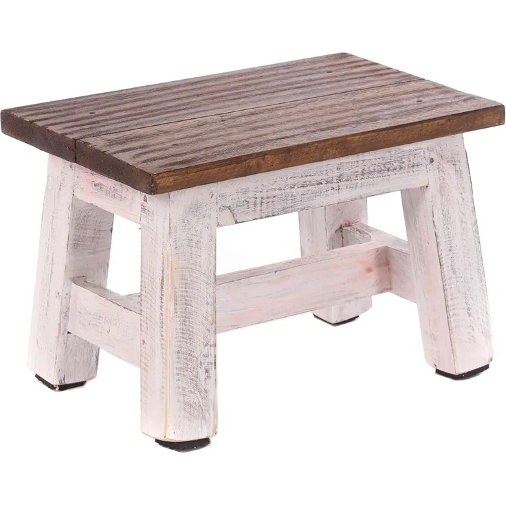 DESIGN DELIGHTS Rustikaler FUSSHOCKER Monte | 21 x 30 x 20 cm (HxBxT), Mahagoni Recyclinholz | Holzhocker | Farbe: 05 weiß-Natur