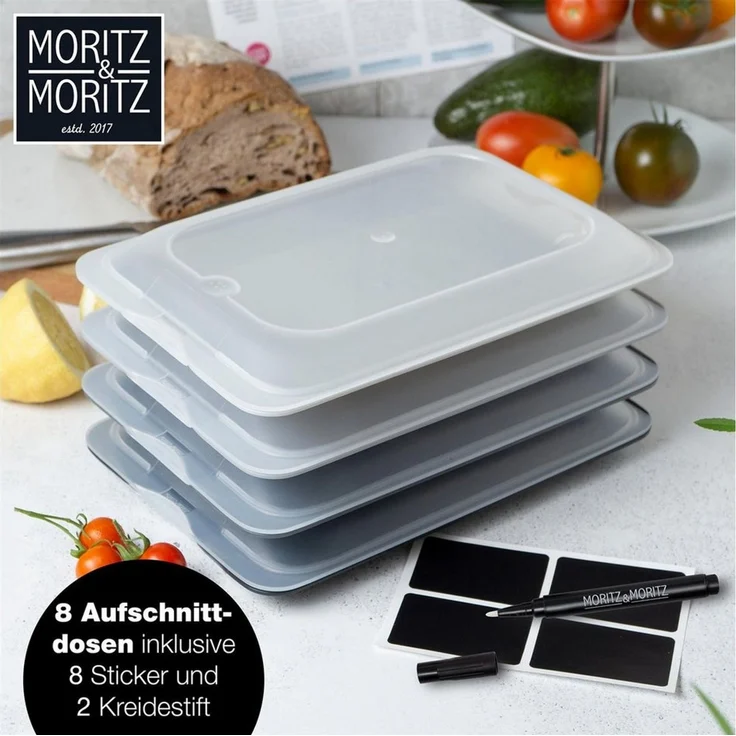 Moritz & Moritz Frischhaltedose 8er Set Aufschnittdosen stapelbar - Frischhaltedosen dunkel, Kunststoff, (Set, 8-tlg, Set), Inkl. 8 Sticker, mit Deckel für Optimales Frischhalten – Bild 2