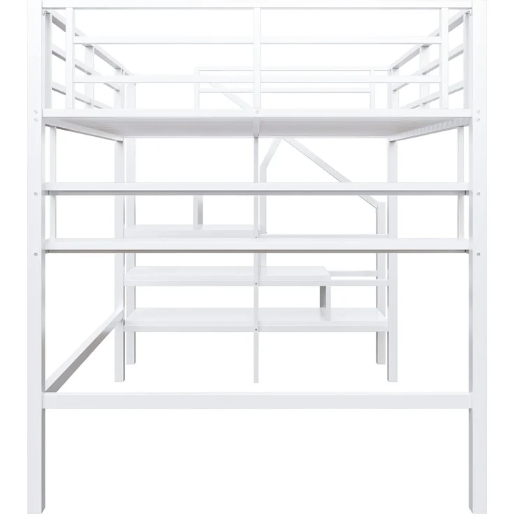 Hochbett mit Lattenrost, 140x200 cm, Metallbett mit Rausfallschutz, Regal, Treppe, Jugendbett, Kinderbett – Bild 9