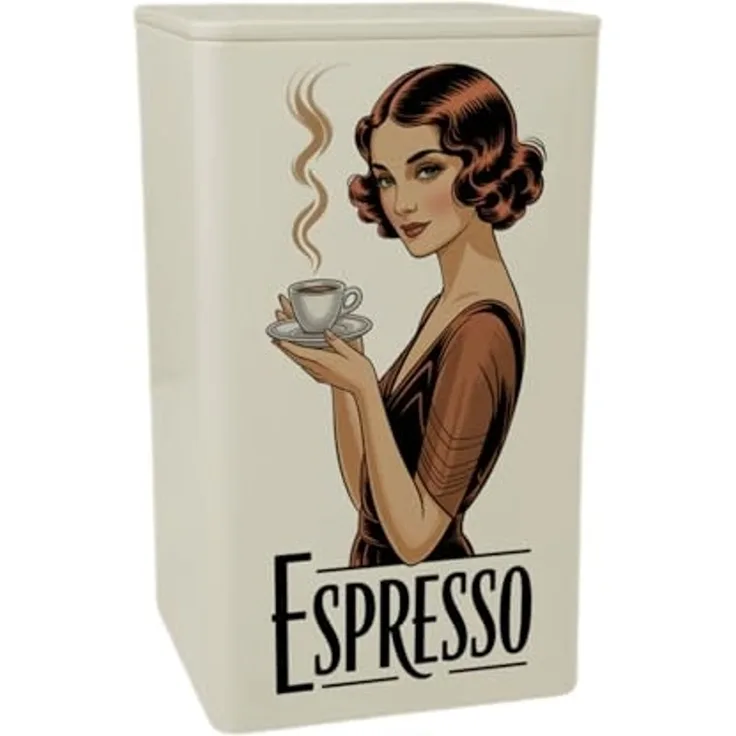 speecheese Aufbewahrungsdose Vintage Frau trinkt Espresso KaffeeDose 900ml im Art Deco Stil