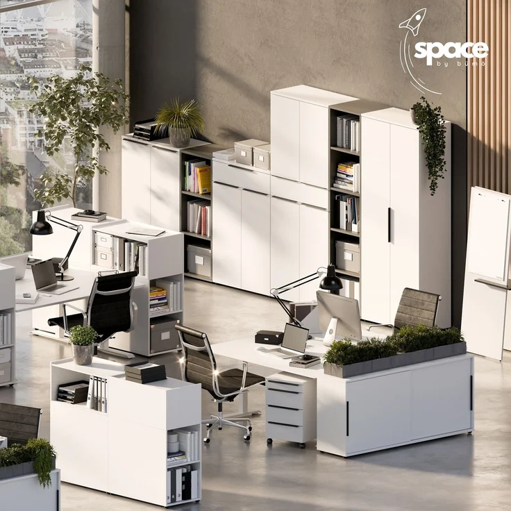 bümö Space Aktenregal Holz, Mehrzweckregal 80 cm breit in Graphit - Regal für 3 OH, Büro Regal klein als Möbel für Arbeitszimmer, Büroregal, Bücherregal & Ordnerregal, SPCAR3OH547 – Bild 6