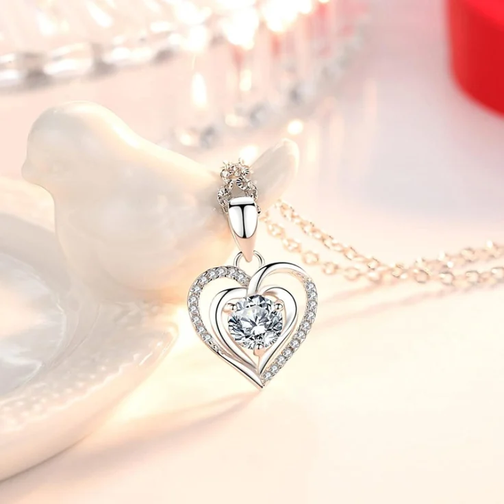 Ewige Rose Geschenkbox 925 Silber Halskette Ohrringe Set White Pink – Bild 7