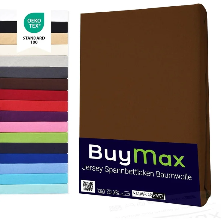 Buymax® Spannbettlaken 80x200 cm Doppelpack 100% Baumwolle Spannbetttuch Bettlaken Jersey, Matratzenhöhe bis 25 cm, Farbe Schokobraun – Bild 1