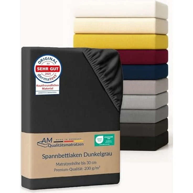 AM Qualitätsmatratzen Spannbettlaken Baumwolle in dunkelgrau, Bettlaken für Matratzen, Made in Germany, Baumwolle, Gummizug: rundum, (1 Stück), 100 x 200 x 30 – Bild 1