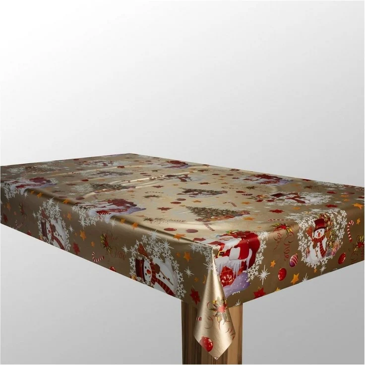 laro Tischdecke Wachstuch-Tischdecken Weihnachten Gold Schneemann rechteckig – Bild 3