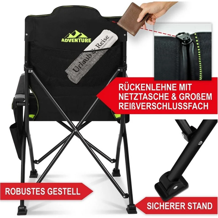 Onbest Campingstuhl faltbar bis 150kg inklusive Tragetasche, Gepolstert, Getränkehalter, Rückentasche – Bild 3