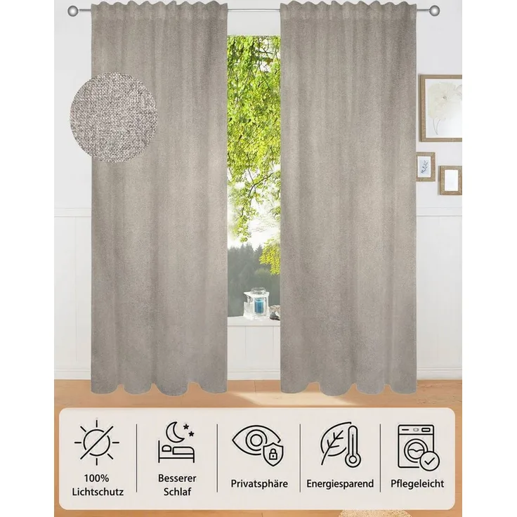 OTTO home Verdunkelungsvorhang Ronnel, 2er-Set, 100% Lichtschutz, Multifunktionsband (2 St), Multifunktionsband, verdunkelnd, Polyester, 2x einfarbig, Wohnzimmer, Schlaf/-Kinderzimmer, 100% verdunkelnd