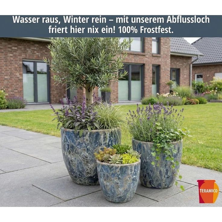 Keramik Blumentopf Eggpot Lava Blau Ø 21cm- Struktur Übertopf geschliffen Unikat – Bild 8