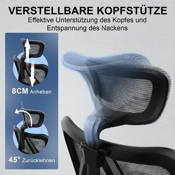 SIHOO Ergonomischer Bürostuhl, Chefsessel mit 3D verstellbare Armlehne und Lendenwirbelstütze, Hautfreundliche Netz-Hochlehne, Schreibtischstuhl bis 150kg/330LB Belastbar, Grau – Bild 7
