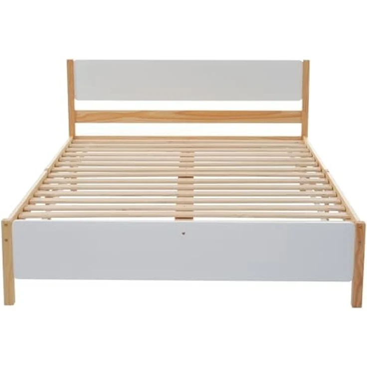Ball & Cast Massivholzbett (140x200 cm) mit Kopf- und Fußteil aus MDF, Holzbett mit Lattenrost, ohne Matratzen, EStabil & Rauschlos, Weiß+Natur – Bild 6