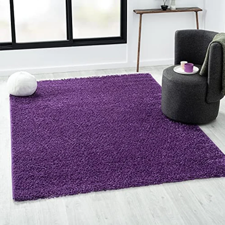VIMODA Teppich Prime Shaggy Hochflor Langflor Einfarbig Modern Lila für Wohnzimmer, Schlafzimmer, kinderzimmer, Maße:70x250 cm – Bild 4