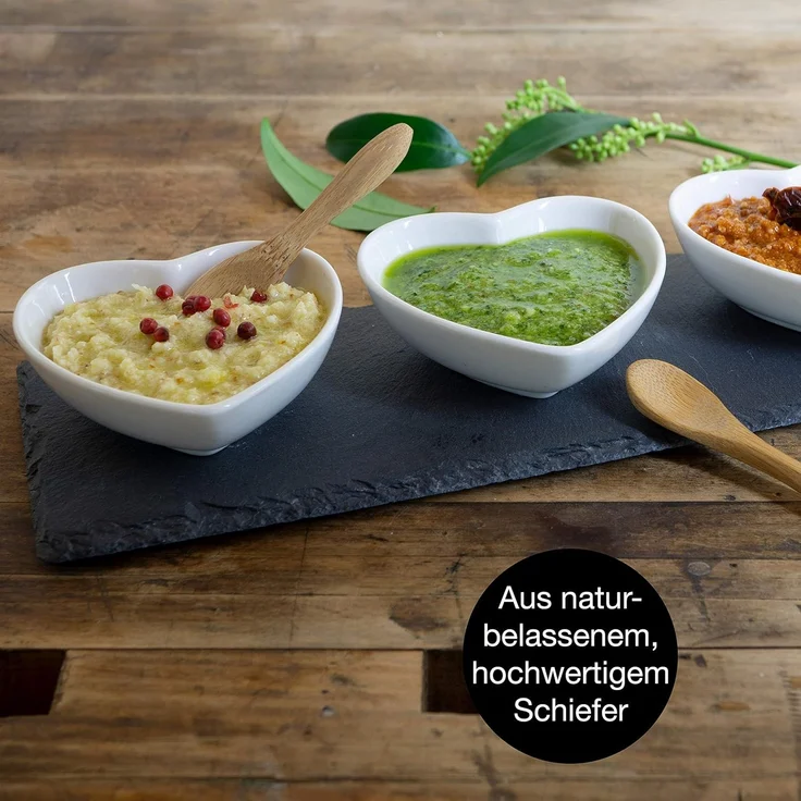 Moritz & Moritz Schiefer Set Bay Leaf - Schieferplatte mit 3 Herz Schalen – Bild 3