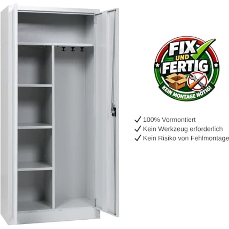 Putzmittelschrank Stahl, 80x38x180 cm, grau – Bild 5